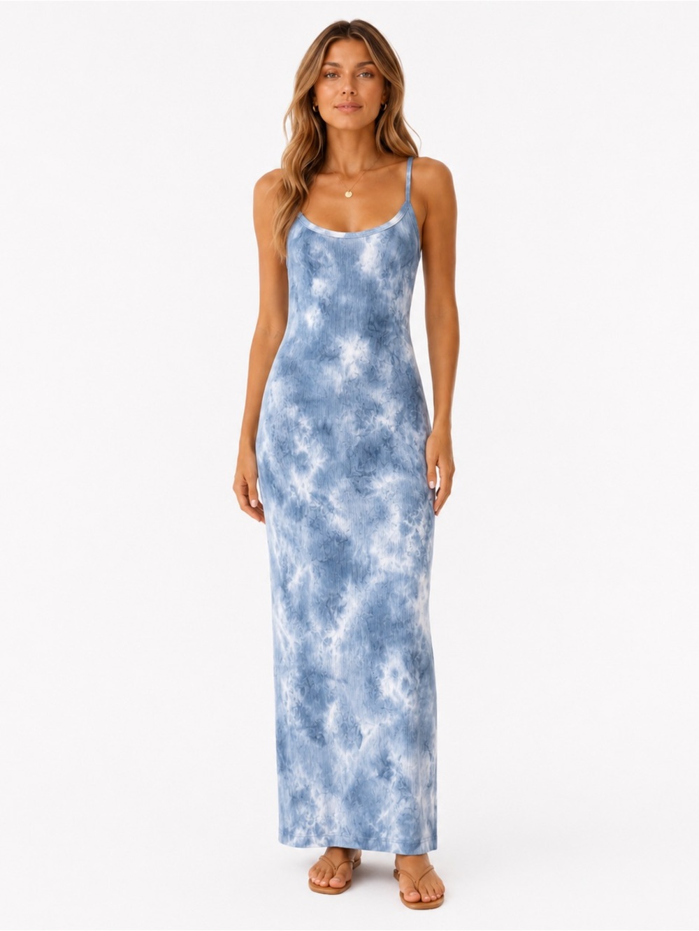Young Fabulous Broke Blue Tie-Dye Ribbed Tank Maxi Dress